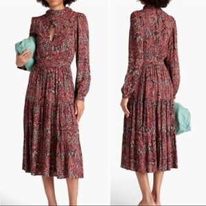 NWT NICHOLAS Eleanor Cross Neck Keyhole Snake Print Midi Dress Sz US 4 reg $299